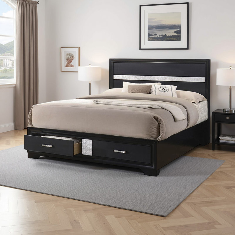 Elessa Storage Bed with 2 Drawer, King, Black