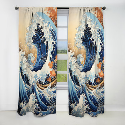 Masterpiece The Great Wave Of Kanagawa III - Masterpiece Abstract Velvet Blackout Curtain - 1 Panels