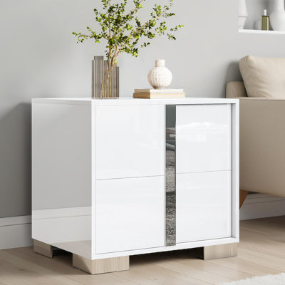 Mercidieu 23.6'' W Modern High-gloss Nightstand With Electroplated Pull Handle, White