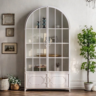 White Vintage Aged Style Display Cabinet Bookcase