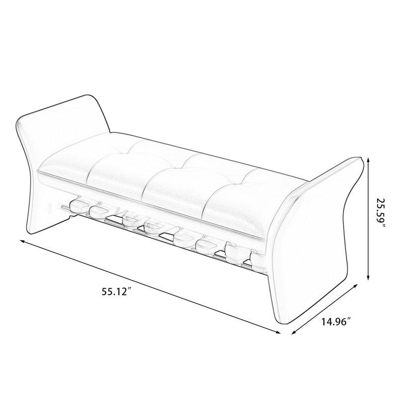 Banc rembourré, Noir, 25.59"H x 55.12"L x 14.96"D