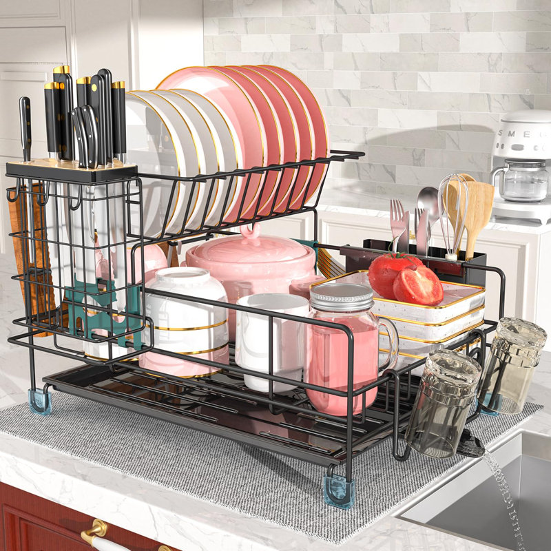 NIERBO Large Capacity 2-Tier Stainless Steel Dish Drying Rack With Rustproof Finish
