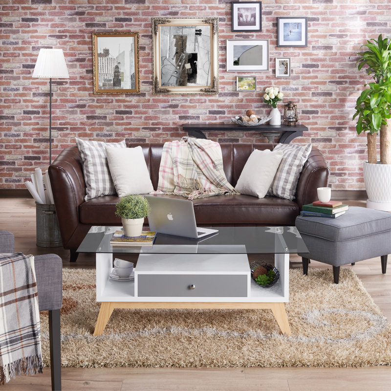 Four Leg Coffee Table with Storage, Grey