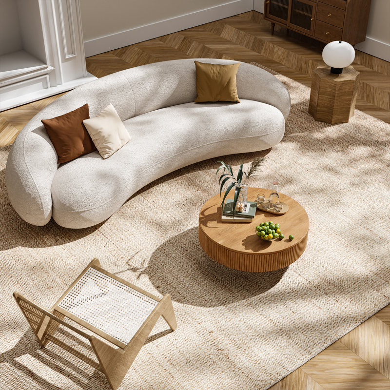 Table basse à piédestal Fynlee, conception cannelée en bois massif fabriquée à la main, H 13,78 po x l 31 po x P 31 po