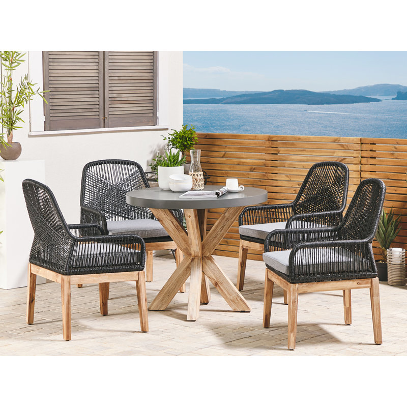 Mcrae 4 - Person Acacia Patio Dining Set with Round Table , Cushions Included