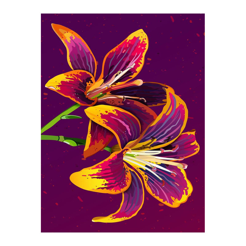 Tapis décoratif à motif floral lys mauve et jaune, Tapis de couloir 3 pi 3 po x 6 pi 7 po inclus