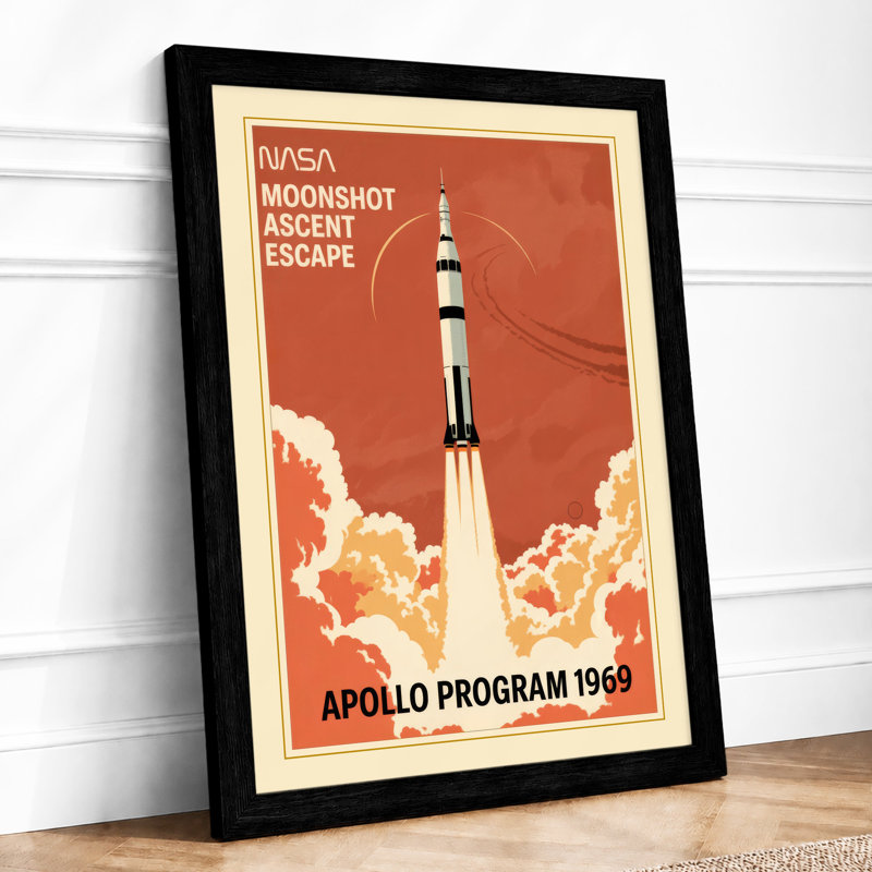 Apollo Moonshot Ascent Retro - Framed Print, A1 - 84.1 x 59.4 cm, Black