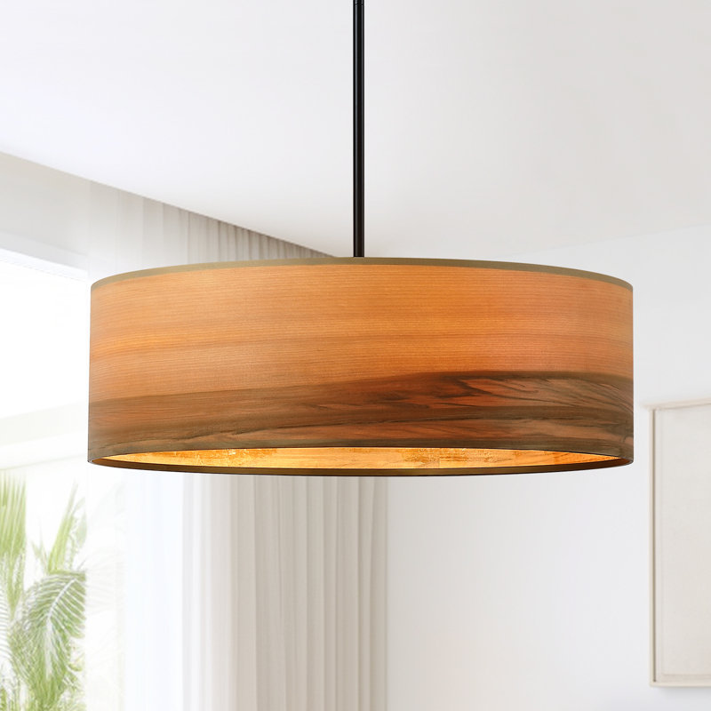 Kaidenn 22 In. 4-light Wood Veneer Drum Chandelier-No Diffuser, No Diffuser
