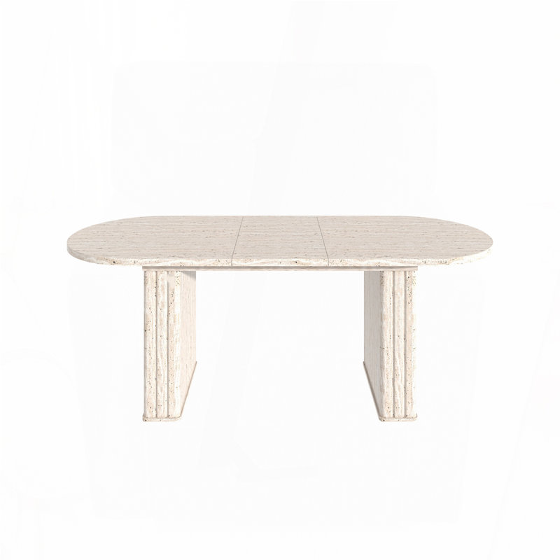 Extendable Oval Kitchen Table for 4-8 People with Travertine-Inspired Finish