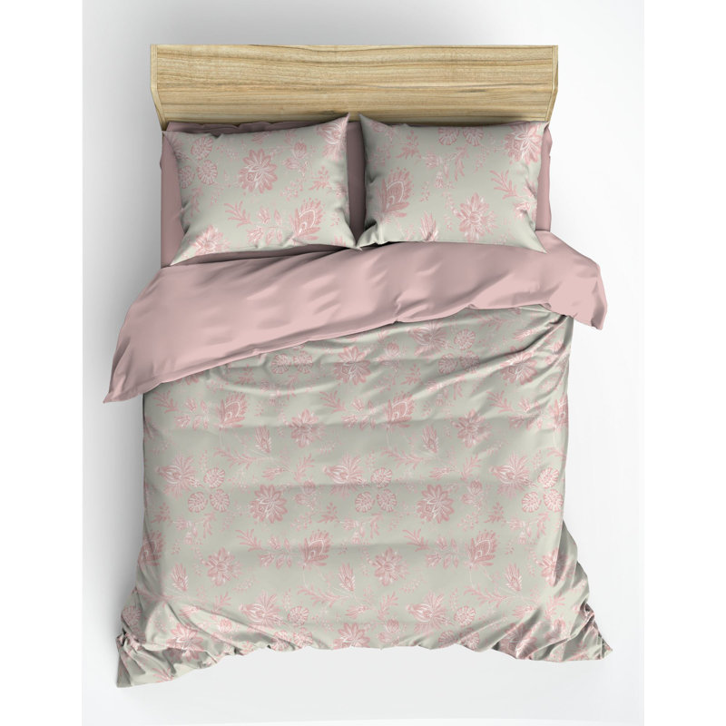 Ensemble de housse de courtepointe luxueuse en satin très grand, 100% coton, 102 x 87, 102 fils par pouce carré | Comprend 2 taies d'oreiller (20 x 31) | Lavable à la machine, enveloppe et fermeture à boutons, couleur poudre élégante | Parfait pour les chambres élégantes