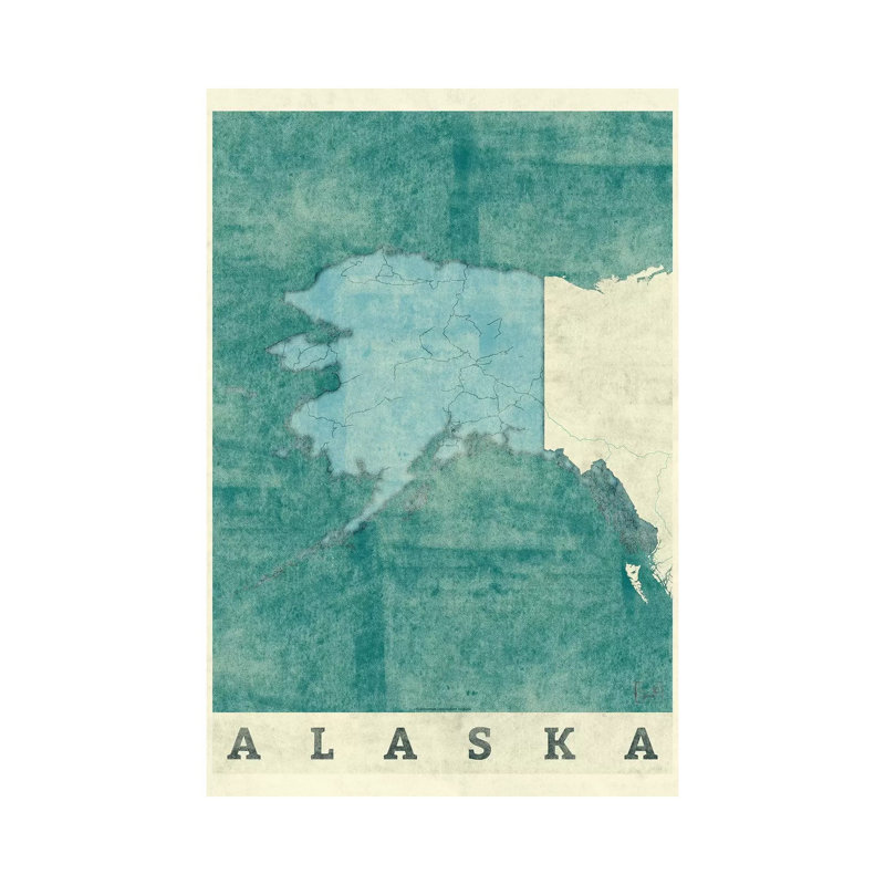 Alaska Map 1 Piece Wrapped Canvas Wall Art, 20.32 cm H x 30.48 cm W