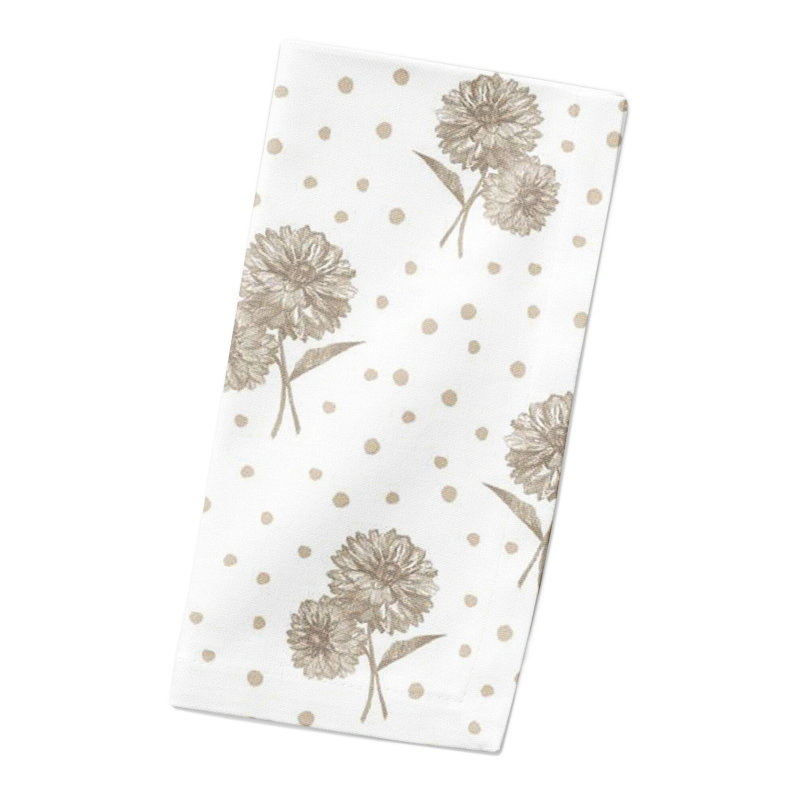 Polka Dotted Floral Rectangular Napkin, Tan