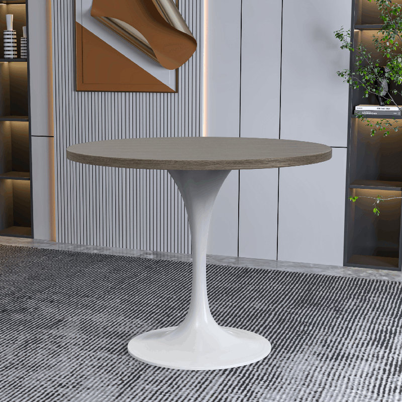 Table de salle à manger ronde Heatherton avec plateau en panneau de fibres à densité moyenne et piédestal blanc en acier inoxydable
