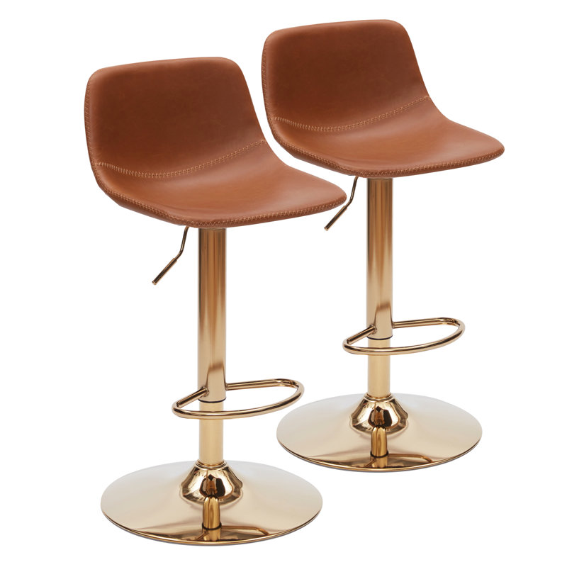 Chaquilla Swivel Upholstered Adjustable Height Counter Stool, Whiskey Brown, Gold