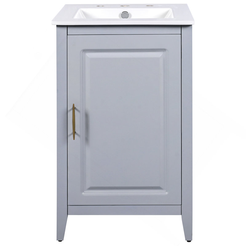 Meuble-lavabo de 20,3 po avec lavabo, tiroir fonctionnel, tablette de porte, porte à fermeture en douceur, Gris