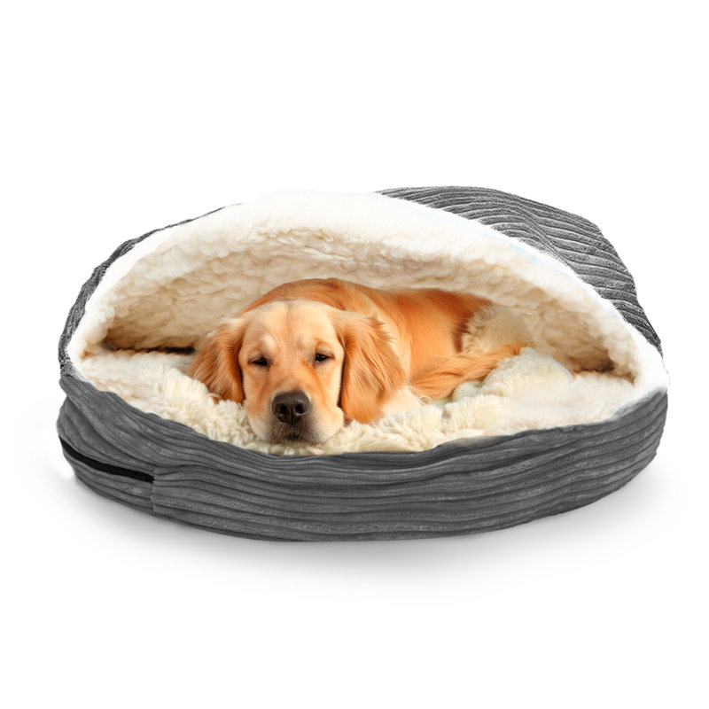 Lit à chien burton velours côtelé sherpa, Gris, Grand (H 5 po x l 35 po x P 35 po)