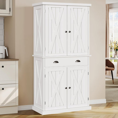Grand garde-manger de style campagnard avec tablettes réglables, armoires de rangement avec portes et tiroir, armoire autoportante pour la cuisine, la salle à manger et le salon