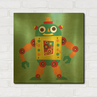 «Robot 1» par Nancy Lee, art mural en métal doré, 24 po x 24 po