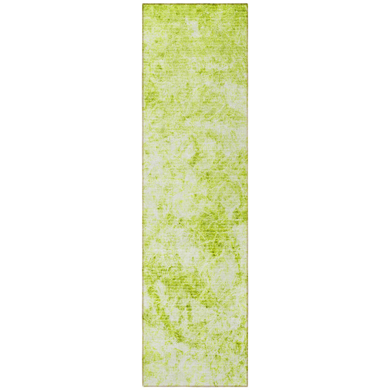 8' Runner Lime Green Abstract Washable Non Skid Indoor Outdoor Runner Rug