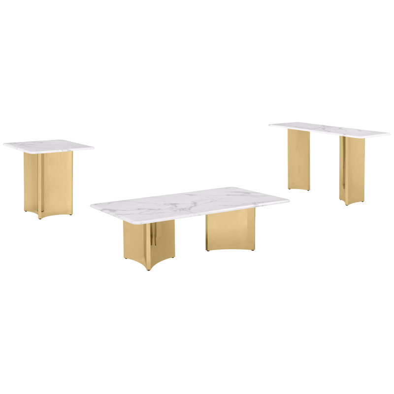 Ensemble de 3 tables basses en marbre blanc, 3 Pieces: Coffee Table,Console Table,End Table