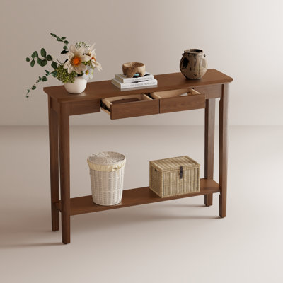 Solid Wood Console Table with Drawers, Mid Century Modern Entryway Table for Living Room and Hallway