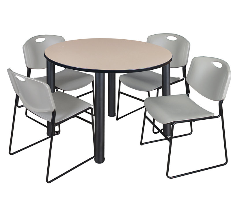 Plateau de table Kee, 4 chaises empilables, Noir, Acajou