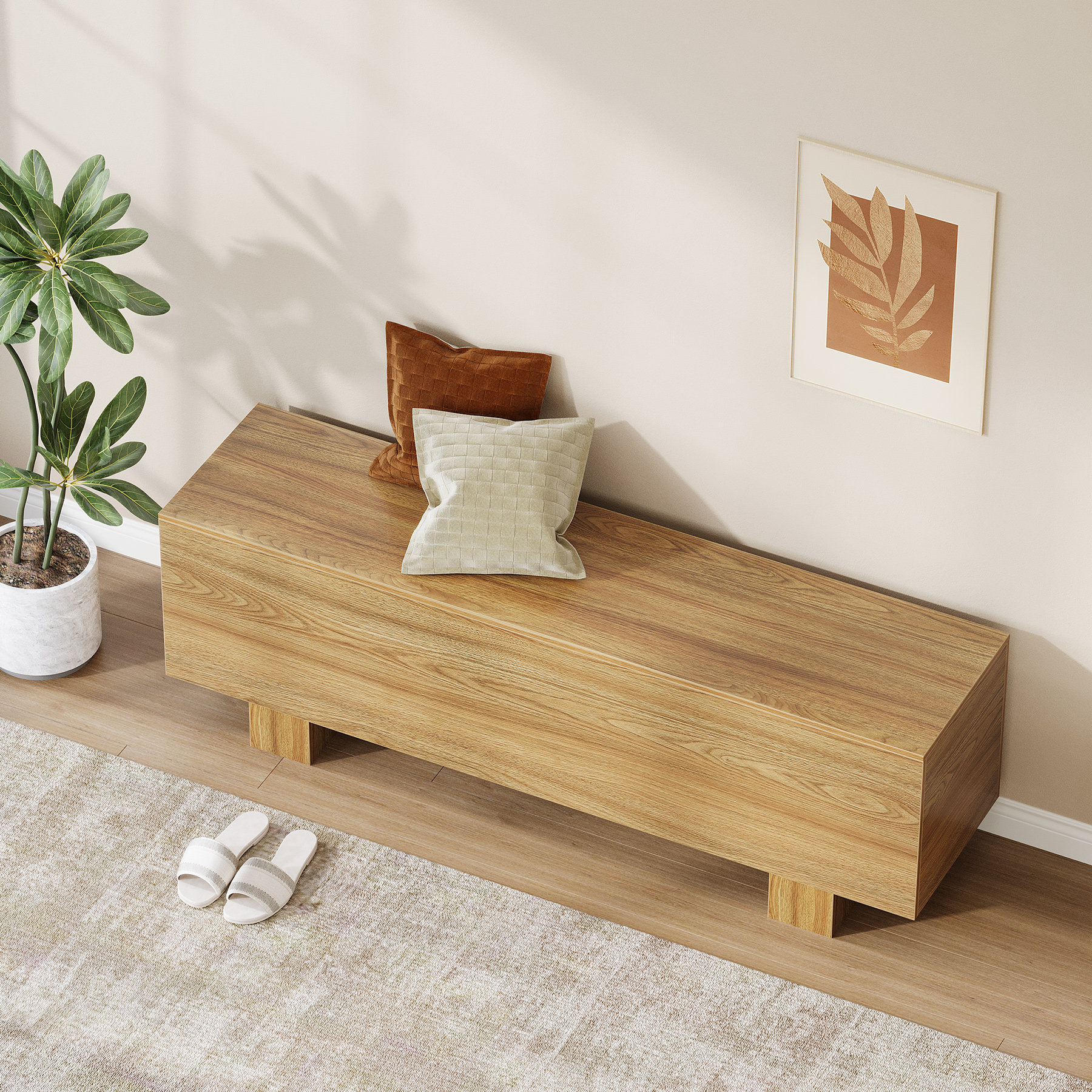 Millwood Pines Rustic Wooden Entryway Bench – Farmhouse Shoe