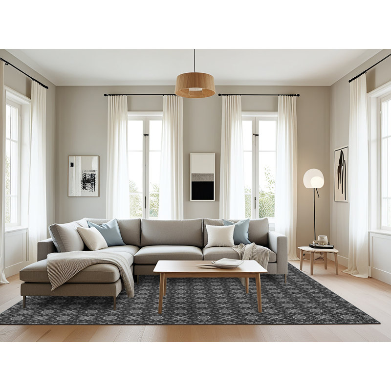 Tapis noir/vert tissé à la machine, Rectangle 8 pi x 10 pi