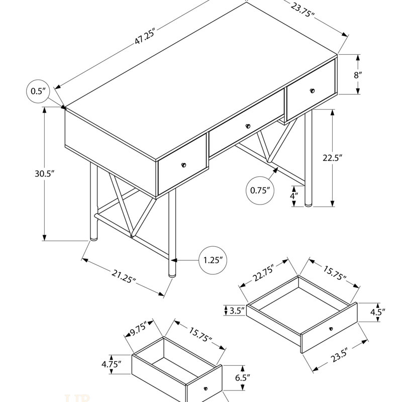 30.5"H Transitional Computer Desk with Drawers, Walnut.        , Walnut