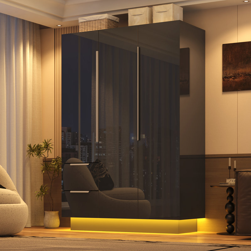 Armoire-penderie moderne ultrabrillante avec tablettes et tringle, Noir