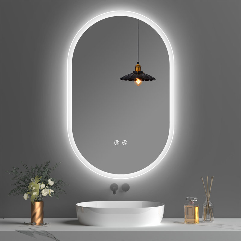Oval LED Wall-Mounted Bathroom Vanity Mirror with Anti-Fog and Dimmable, 36" x 24"