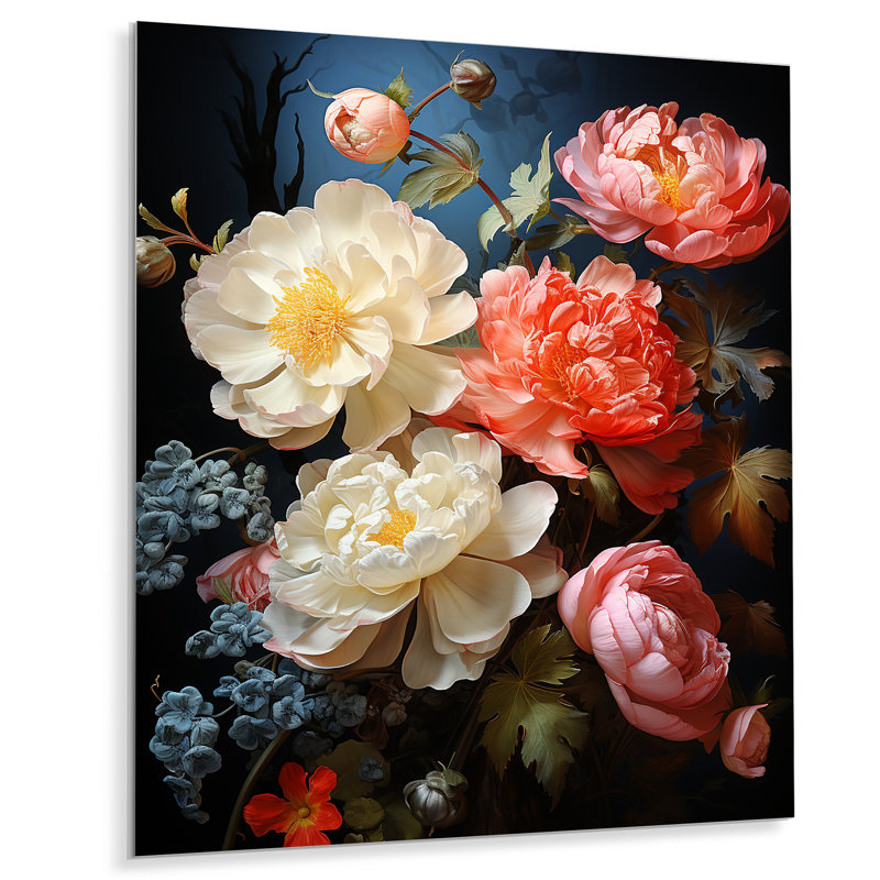 Œillets roses en fleurs - Art mural floral abstrait en métal, H 20 po x l 12 po x P 1 po