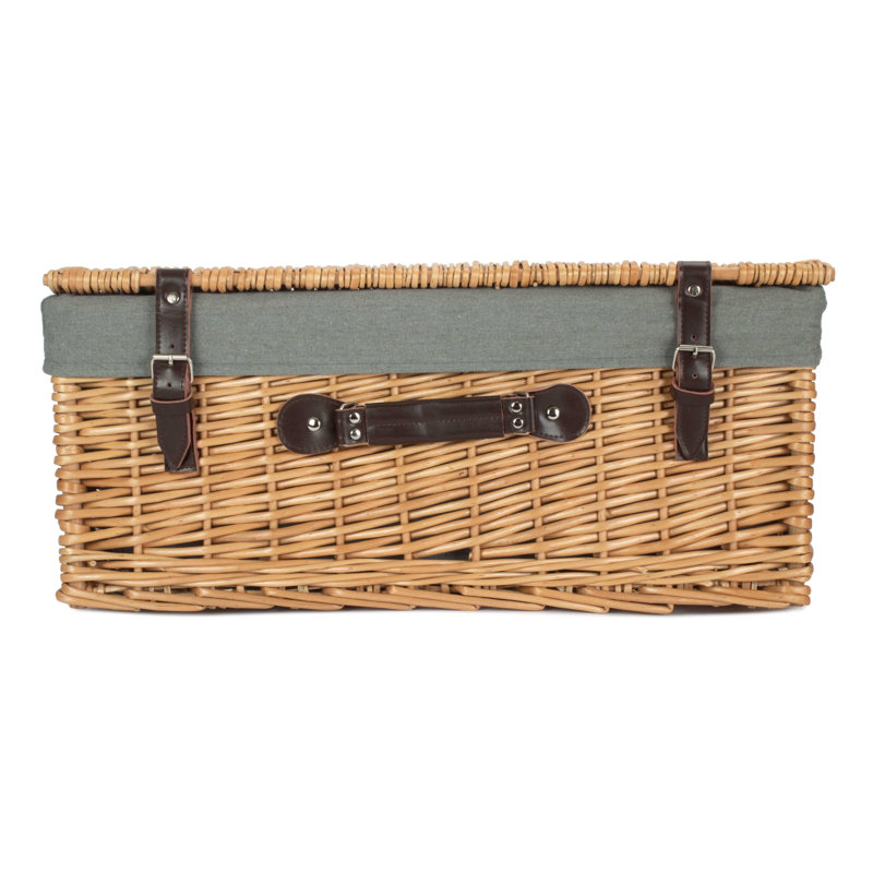 Wicker Hamper with Lining, Buff/Grey, 26cm H x 56cm W x 37cm D