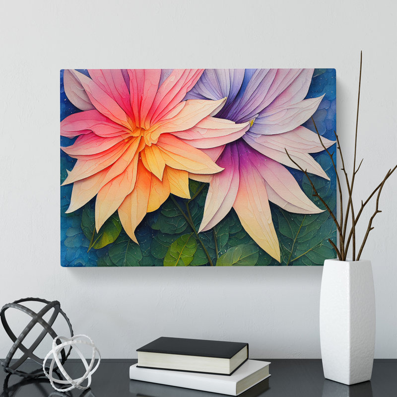 Dreamy Watercolour Flowers Abstract - Wrapped Canvas Painting, 35cm H x 50cm W x 3cm D