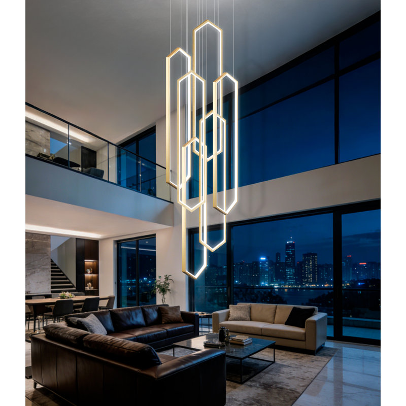 6 Rings Led Dimmable Chandelier, Gold, 138"H x 24" W x 24" D