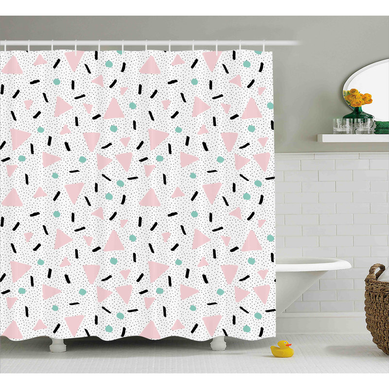 Caine Geometric Shower Curtain with Hooks Included, 69" H x 105" W