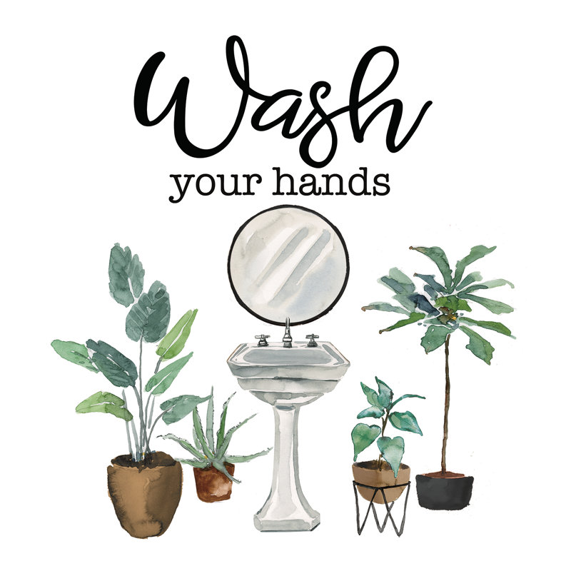 Plantes et lavabo par Inconnu, H 12 po x l 12 po, Papier avec cadre unique doré, Pas de tapis