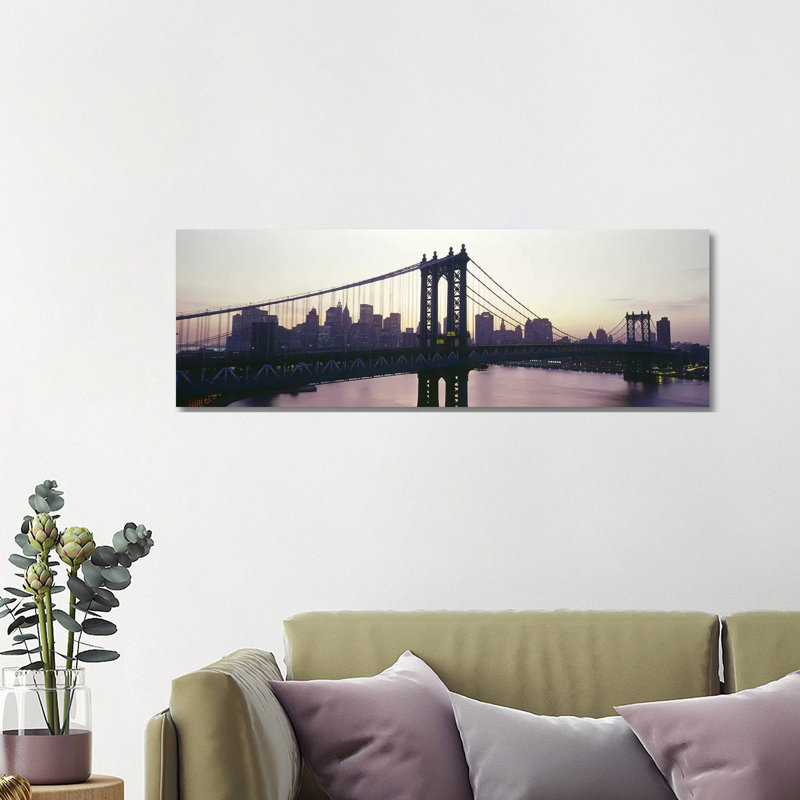 Bridge Across A River, Manhattan Bridge, East River, Manhattan, New York City, New York State, USA - Wrapped Canvas Panoramic Print