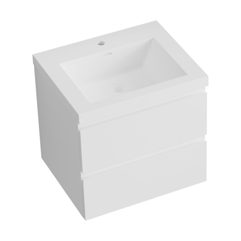 Meuble-lavabo mural simple 23,6 po avec plateau en résine Stone Carol-Ann, Blanc lustré, Blanc