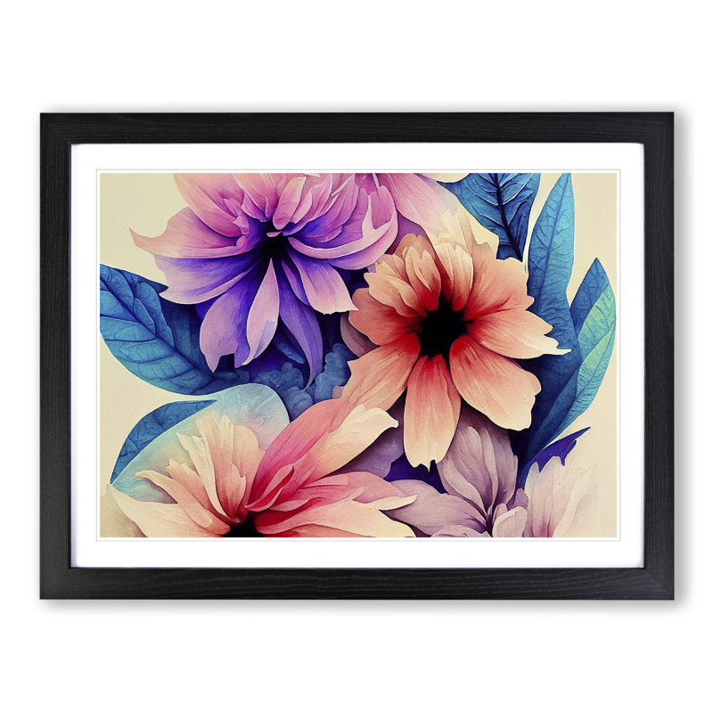XH1022-6841X Peaceful Watercolour Flowers 1 Piece Wall Art, 46cm H x 64cm W, Black