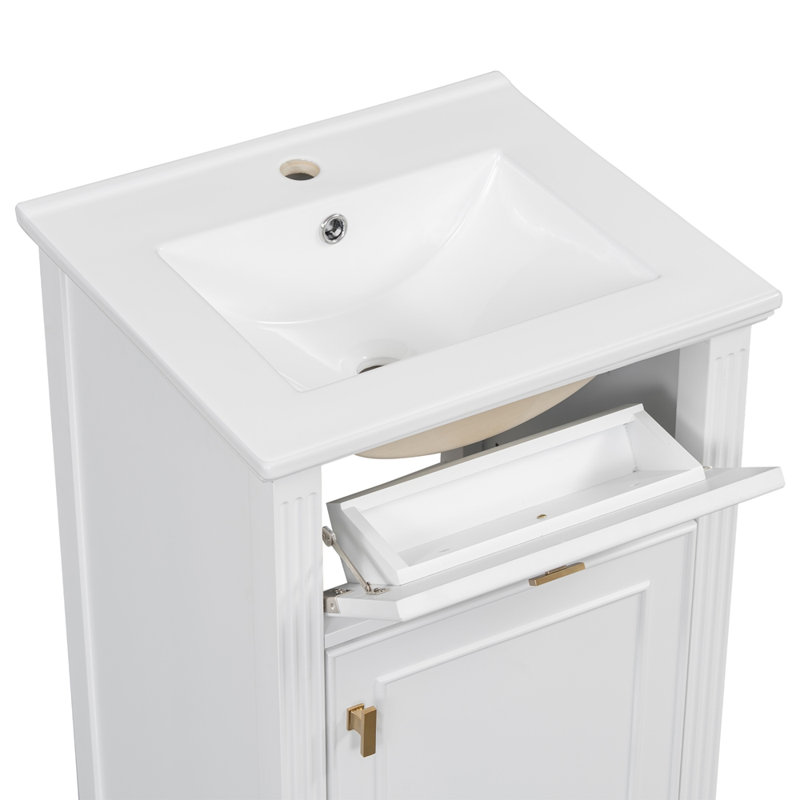 Élégant ensemble de meuble-lavabo intégré avec lavabo en céramique et conception classique pour les salles de bain compactes