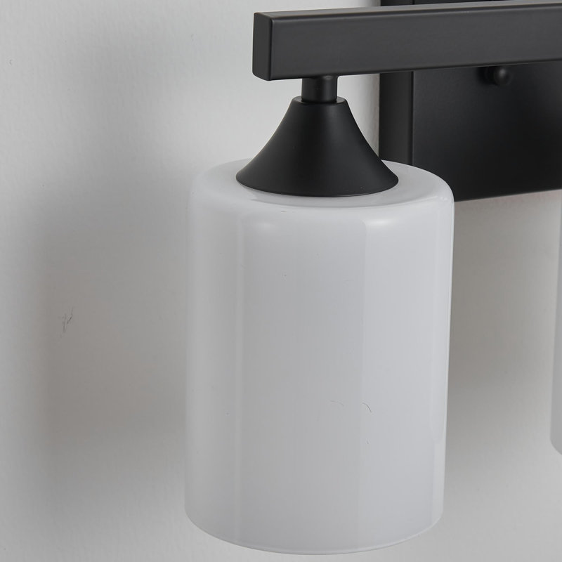 Luminaire de meuble-lavabo industriel avec abat-jour en verre givré, Matte Black, 3