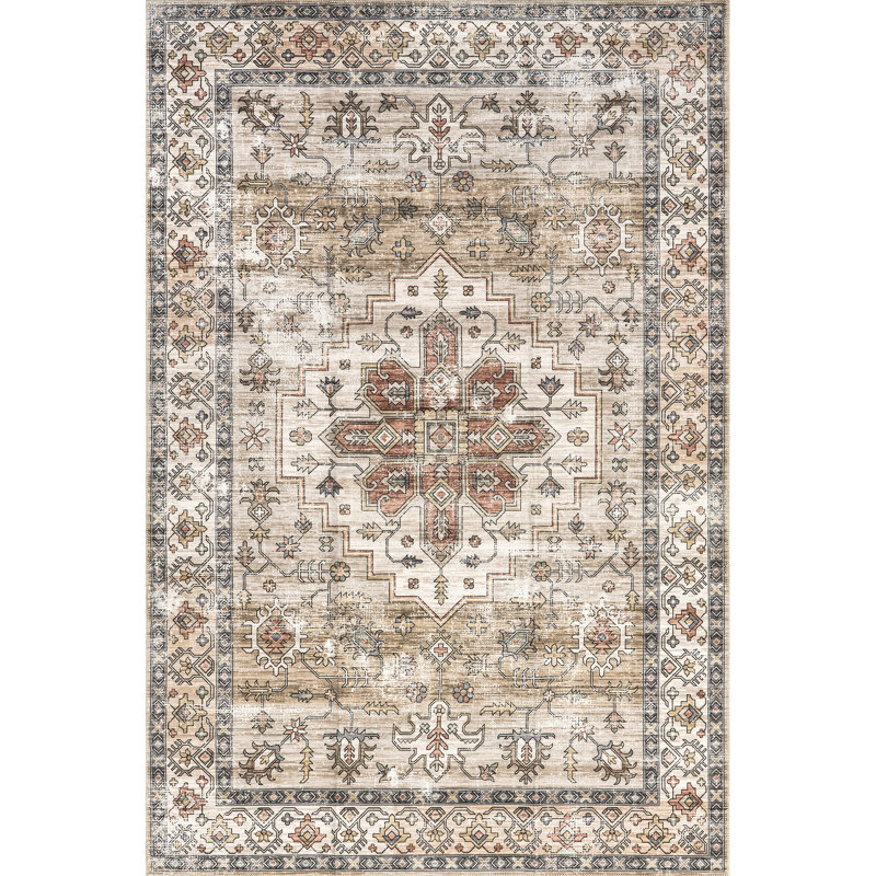 Dawson SpinClean Machine Washable Distressed Medallion Area Rug, Rectangle 4' x 6'