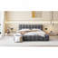 Grand lit plateforme tapissier avec tissu épais, lit au sol avec structure solide, gris