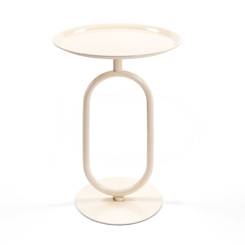 Lantern-Shaped Metal End Table, Cream White, 24" H x 17.7" L x 17.7" W