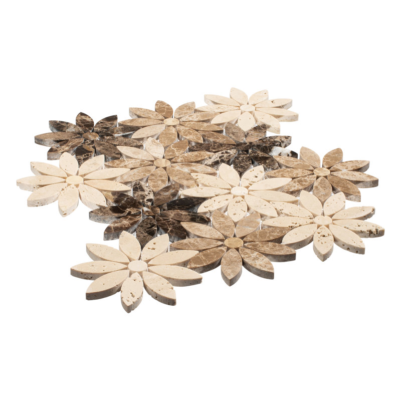 Fresh 12" x 10" Glass/Stone/Aluminum Flower Pattern Mosaic Wall Tile, Fragrass