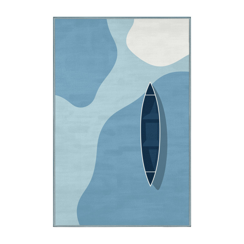 Machine Washable Hubbard Canoeing Lake Minimalist Rug in Blue – SkyBlue Binding, 4x6