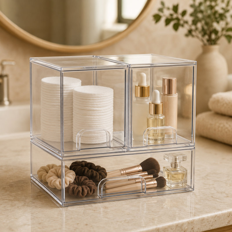 3-Pack Acrylic Baby Bottle Storage Organizer, Stackable Clear Drawer Container for Countertop, Vanity, Bathroom, Cabinet & Pantry, 2M1L