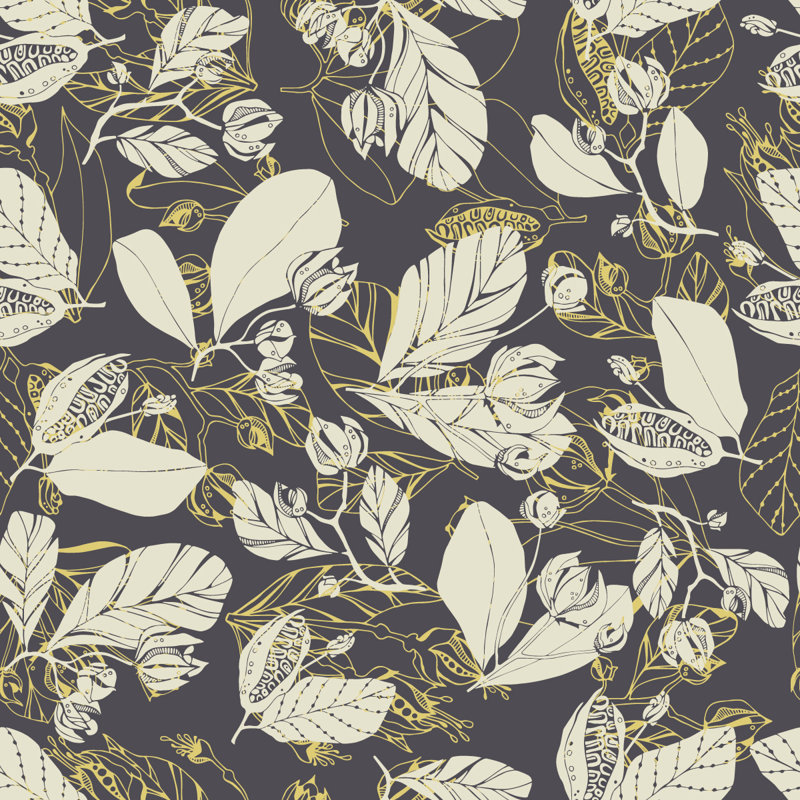 Papier peint feuilles beige et jaune