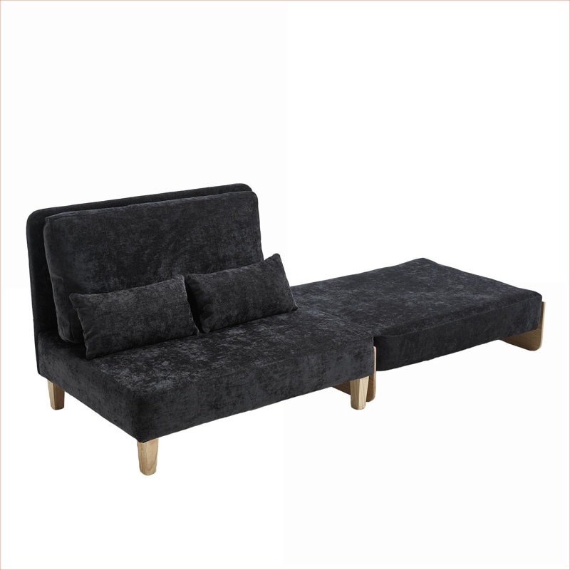 Canapé-lit inclinable chenille 3-en-1 convertible Mid-Century, Black